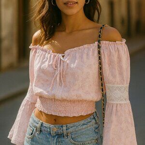 NWT Temptation Positano Paisley Linen Off The Shoulder Top coquette Cottagecore